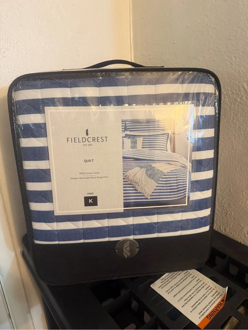 Fieldcrest Navy and White Striped King Quilt